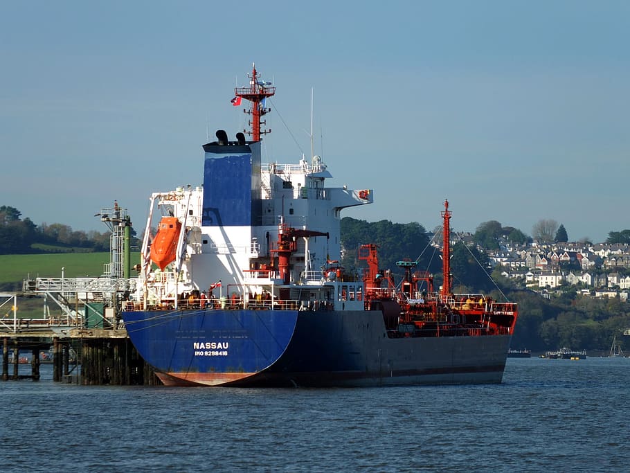 ship, water, harbor, harbour, sea, funnel, tanker, port, vessel HD wallpaper