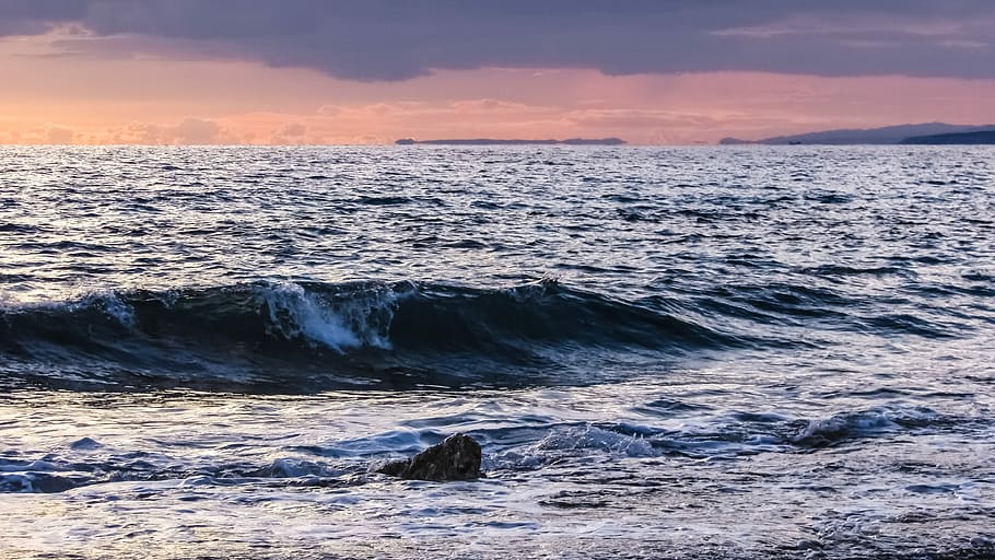 Sunset, Waves, Landscape, sunset landscape, sea, nature, beauty in nature HD wallpaper