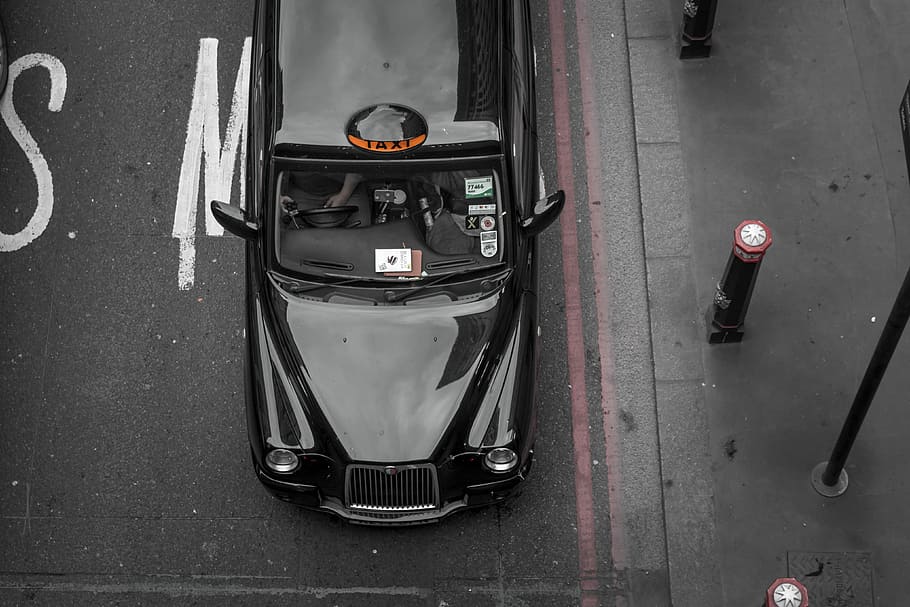top view of car parked beside the pole, black car, communication HD wallpaper