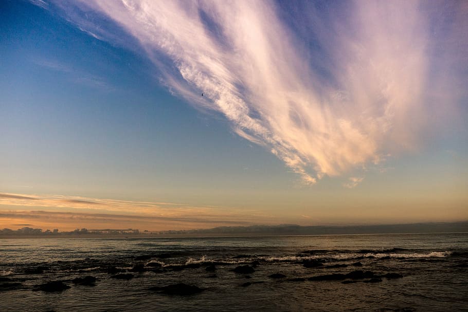 dawn, clouds, sky, sunset, horizon, sea, awakening, output sun HD wallpaper