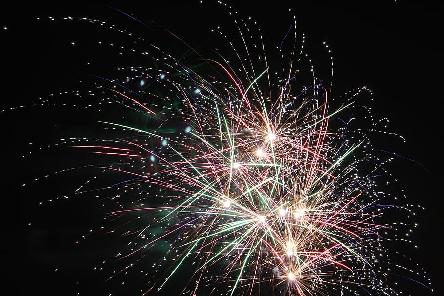 fireworks, party, night, celebration, motion, illuminated, event HD wallpaper