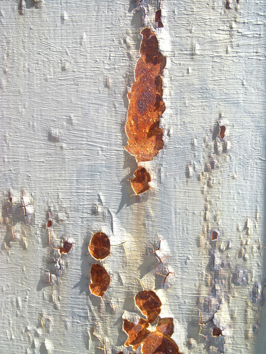 rust, texture, surface, broken paint, white, day, water, full frame HD wallpaper