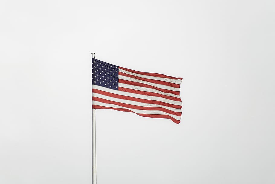 flag of U.S.A., USA flag on pole, white, cloud, flagpole, united states HD wallpaper
