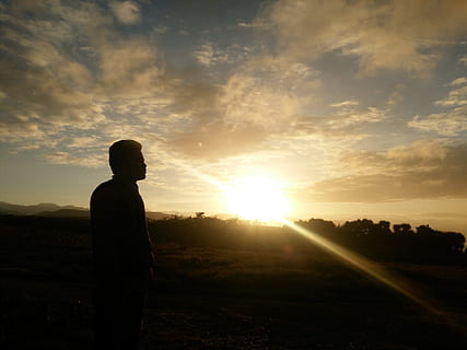 update, post it, timeline, sunset, sky, one person, silhouette HD wallpaper
