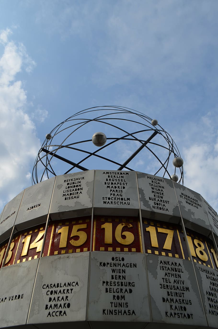 clock, berlin, sky, holiday, tourism, metallic, low angle view HD wallpaper