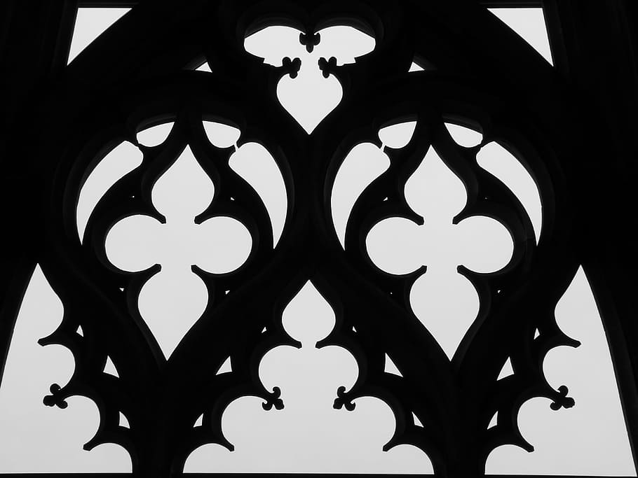 gothic, middle ages, ulm cathedral, window, black and white HD wallpaper