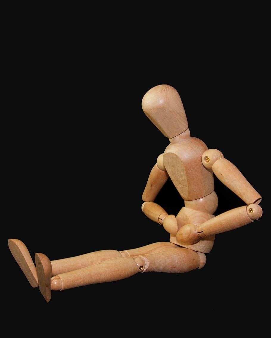 figure, man, sit, bellyache, stomach ache, doll, holzfigur HD wallpaper