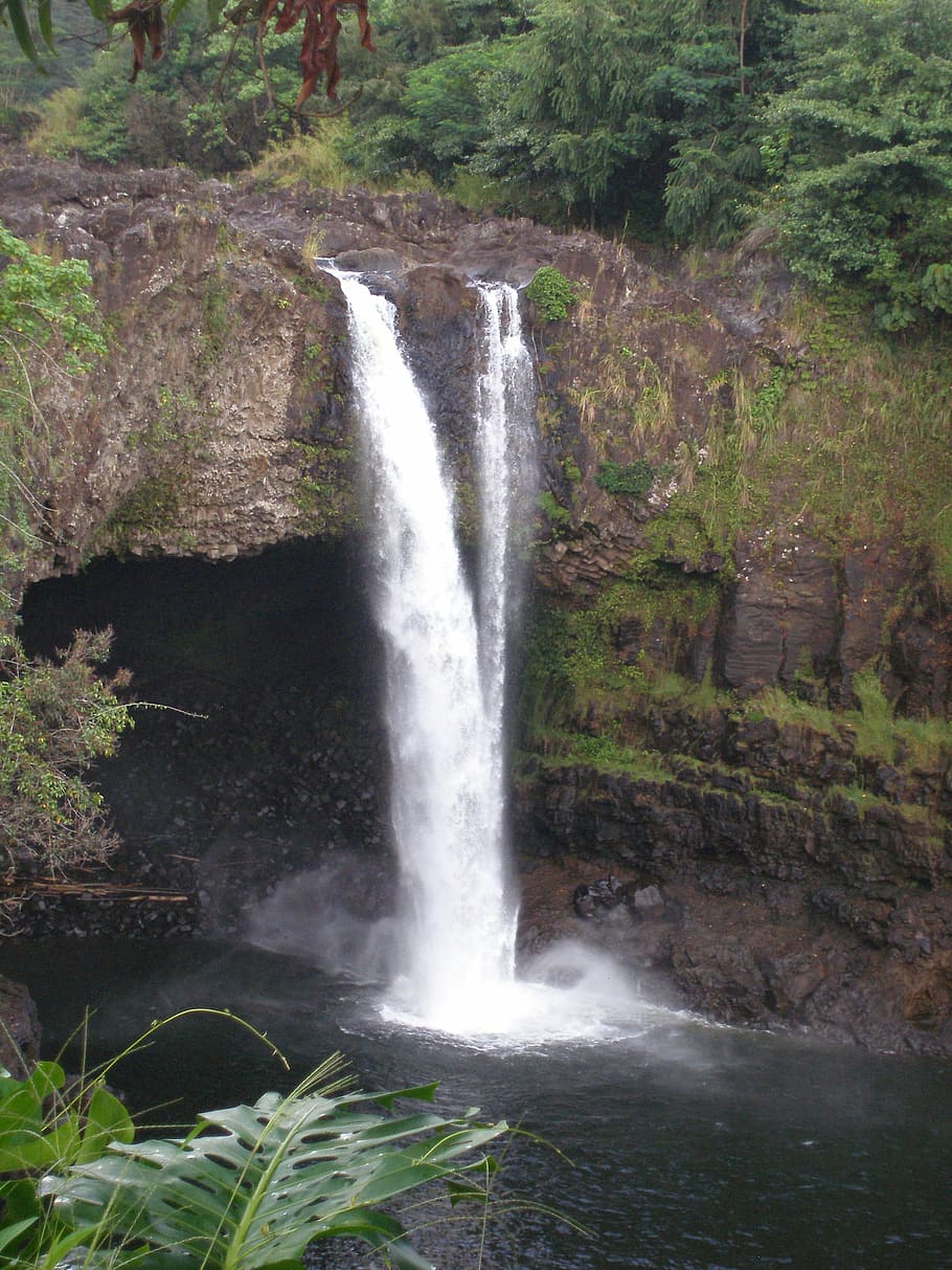 rainbow, falls, waterfall, hawaii, big island, hilo, beauty in nature HD wallpaper