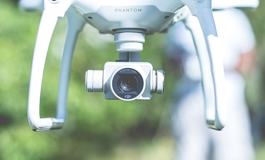 white Phantom quadrocopter drone, camera, flying, gadget, lens HD wallpaper