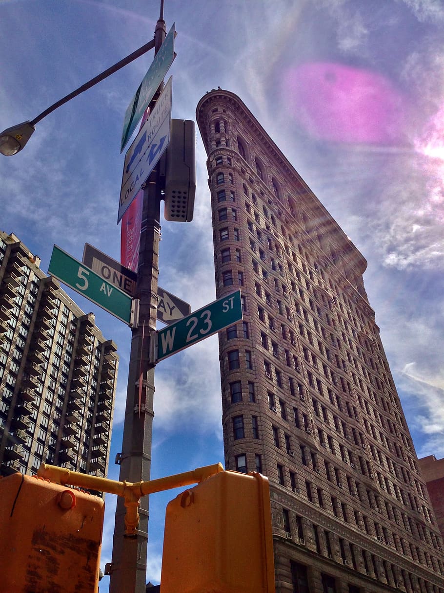 ny city, new york, flat iron building, city scene, architecture, HD wallpaper