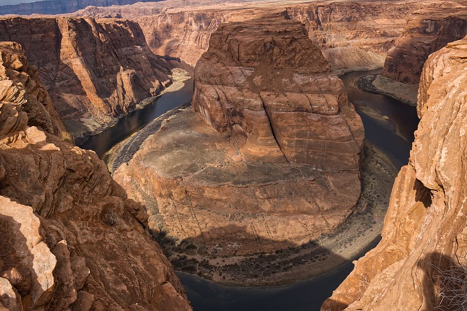 horse, horseshoe, horseshoe bend, rock, rocks, water, stream, HD wallpaper