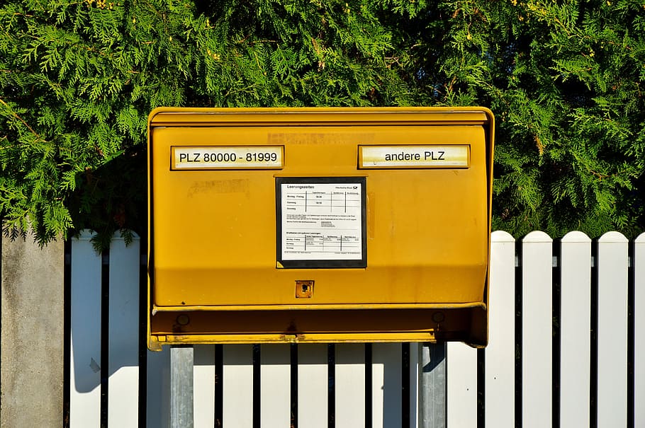 mailbox, letter boxes, post mail box, post einwurf, yellow HD wallpaper