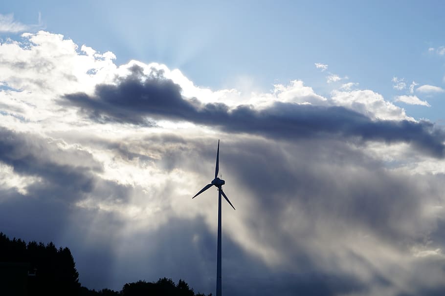 clouds, wind turbine, sky, blue, renewable energy, cloud - sky HD wallpaper