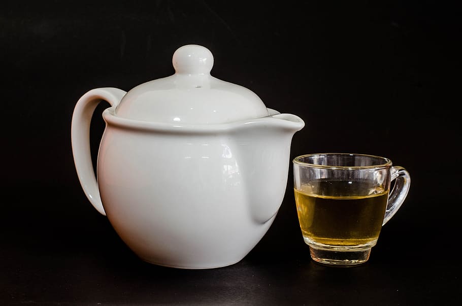 white ceramic pitcher on black surface, tea, tea pot, tea mug HD wallpaper