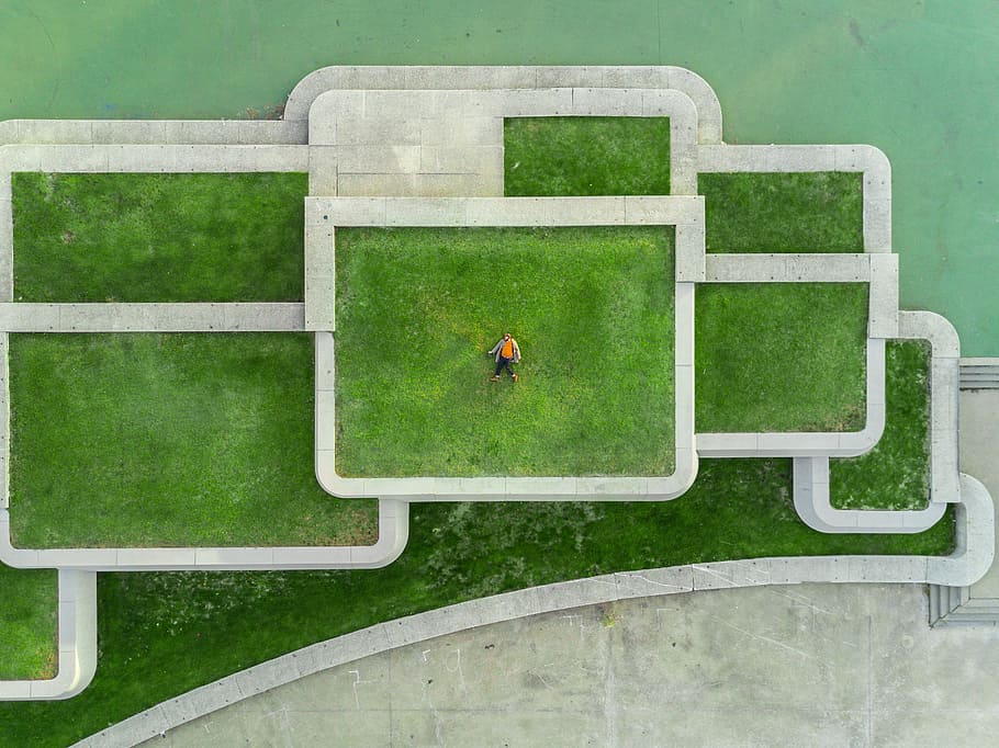 green, grass, field, architecture, people, alone, green color HD wallpaper