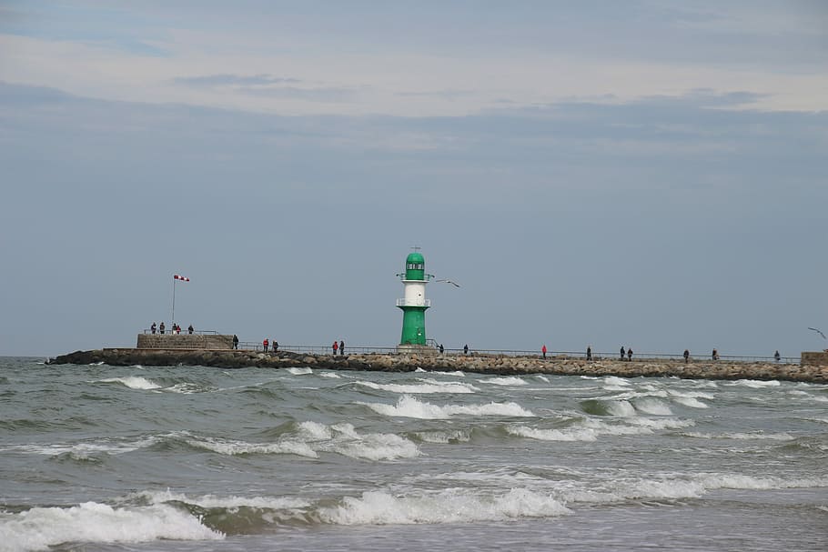 Sea, Lighthouse, Wave, direction, building exterior, built structure HD wallpaper