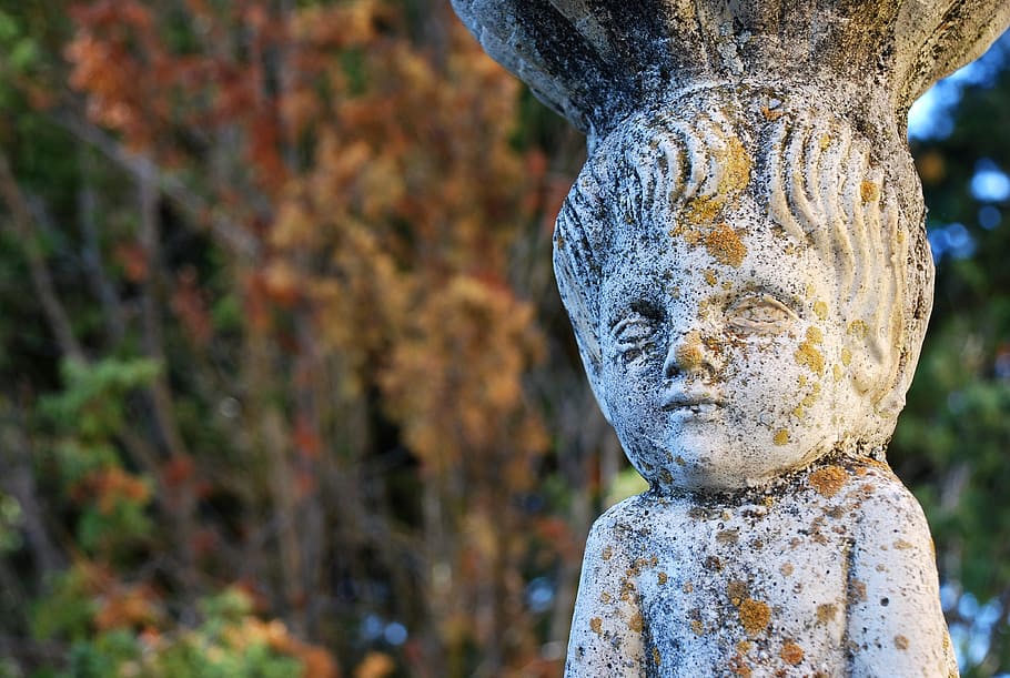 statue, source, child, stone, sculpture, park, background, figure HD wallpaper