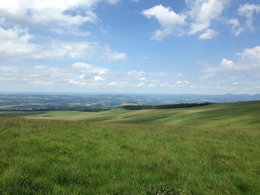 Landscape, Mountain, Prairie, cloudy sky, field, grass, nature HD wallpaper