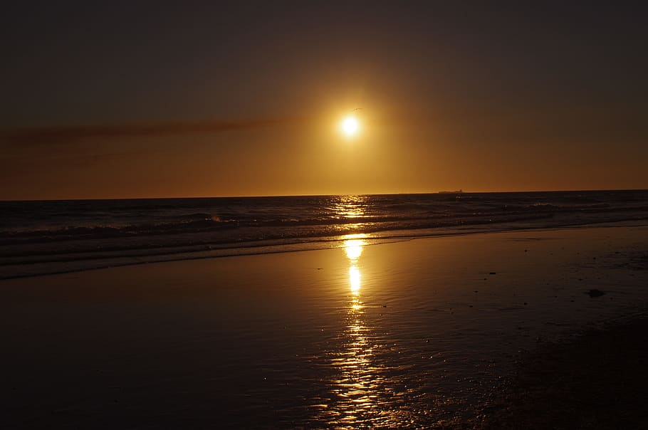body of water, sunset, ocean, sky, nature, sea, beach, romantic HD wallpaper