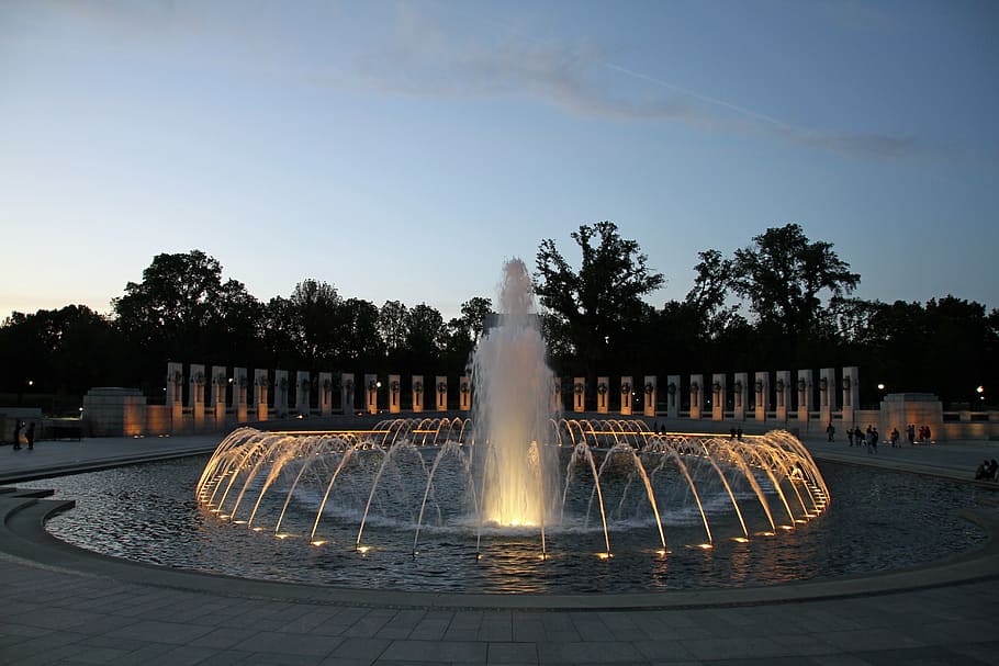 sunset, memorial, wwii, lighting, landmark, monument, washington HD wallpaper