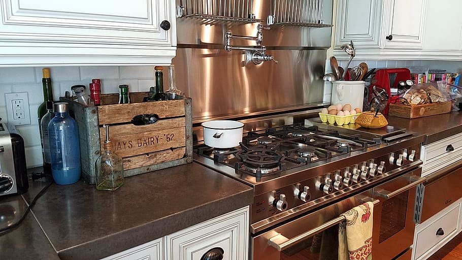 Kitchen, Cooking, Stainless, Stove, cabinet, luxury, domestic Kitchen HD wallpaper