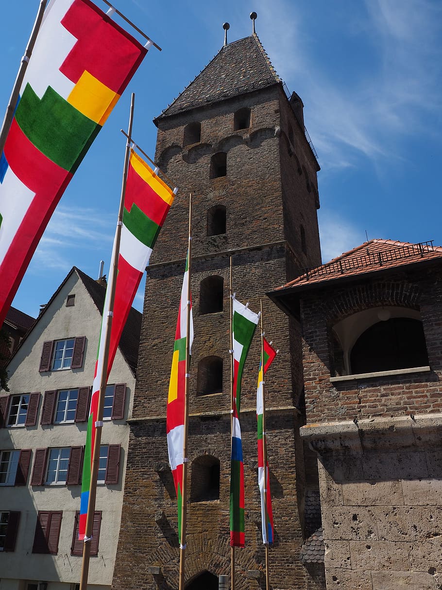 Flags, Colorful, Blow, Wind, Flutter, danube fixed, ulm, metzgerturm HD wallpaper