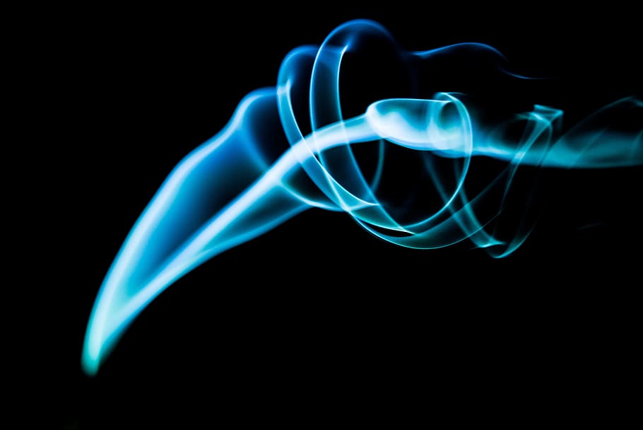 photo of blue wave, smoke, curl, black backdrop, motion, flow HD wallpaper
