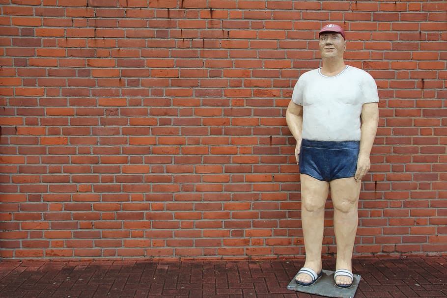 figure, man, sculpture, isolated, art, person, brick, casual clothing HD wallpaper