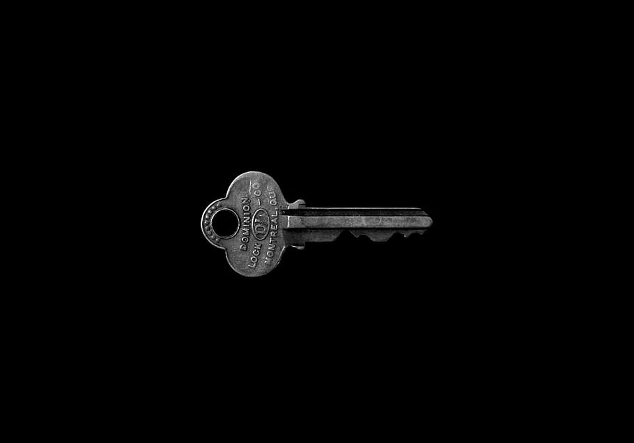 photo of key against black background, gray key, silver, metal HD wallpaper
