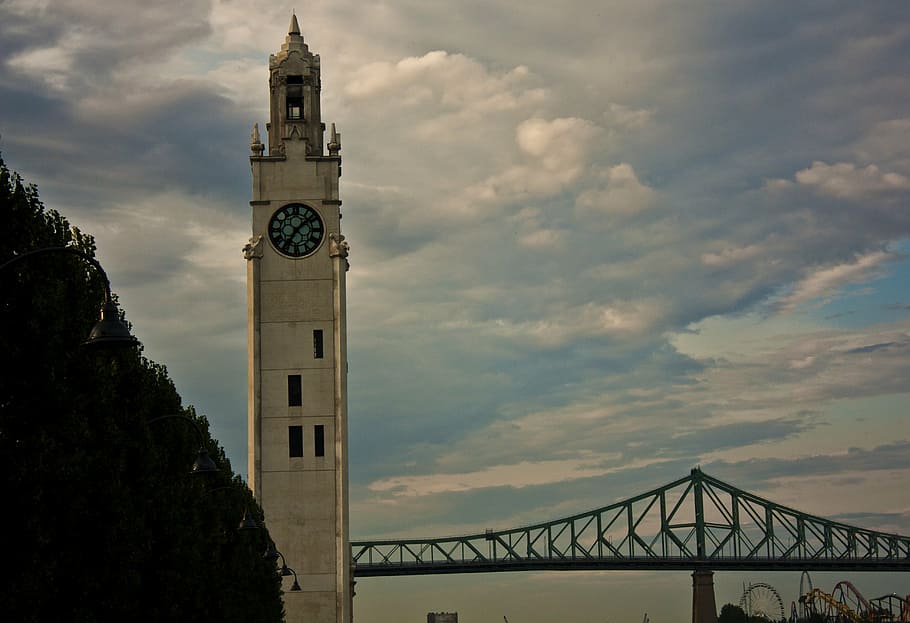 brown bell tower under the cloudy sky, clock tower, montreal HD wallpaper