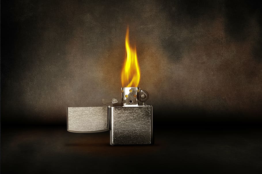 photo of lighted flip lighter, flame, burn, kindle, warm, zippo, HD wallpaper