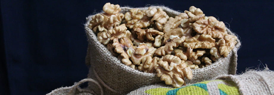 gray bag of nuts, walnut, fruit, dry fruit, food, vegetable HD wallpaper