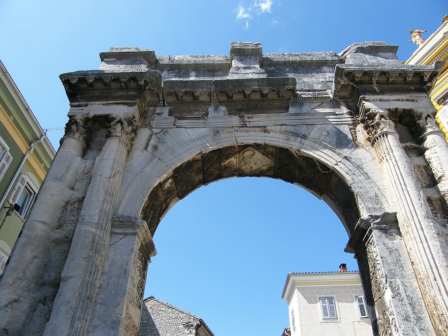 pula, arch, old, roman, croatia, architecture, sky, history HD wallpaper