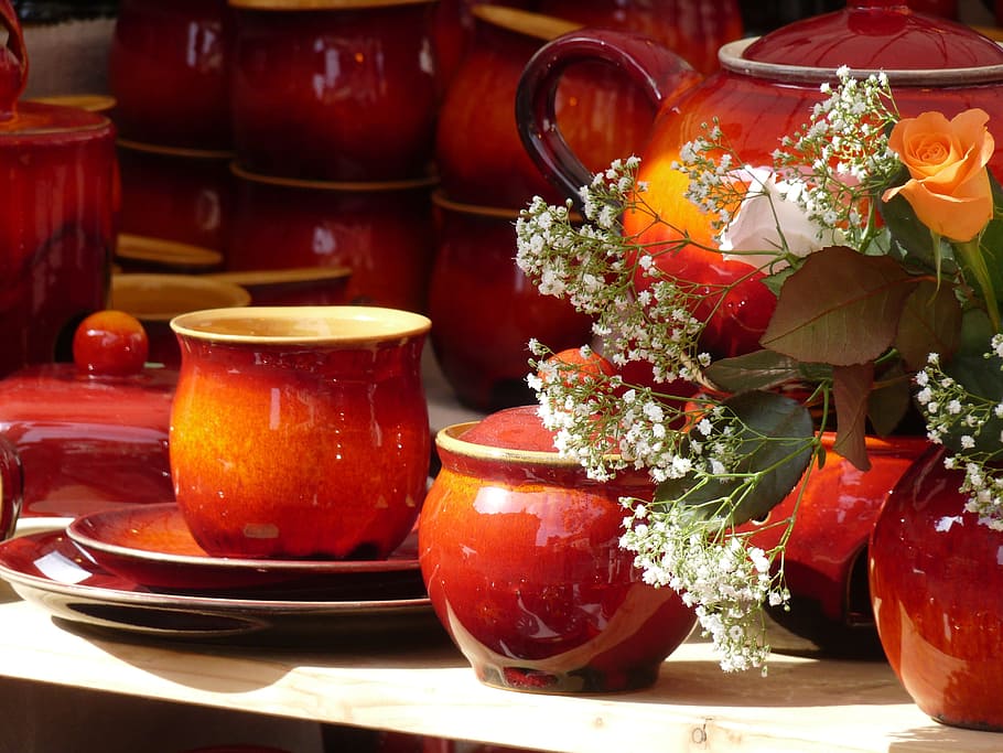 Pottery, Earthenware, Still Life, ceramic, red, exhibition HD wallpaper