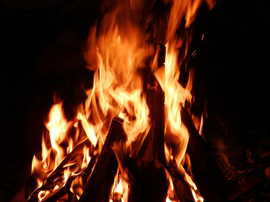 bonfire at night time, fireplace, flame, stove, warm, hot, explosion