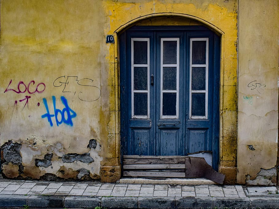 closed blue wooden door, architecture, house, wall, old, entrance HD wallpaper