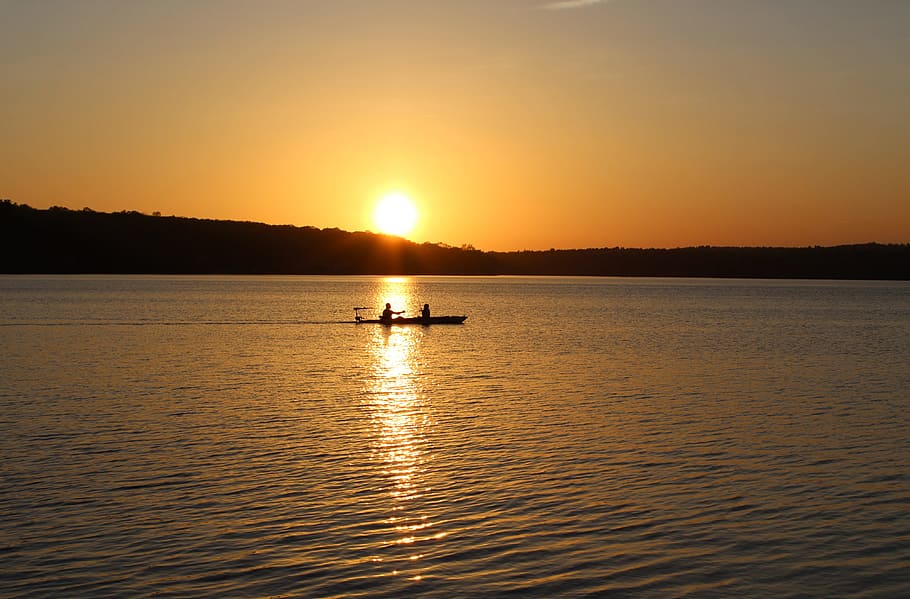 sunset, beach pond, exeter, rhode island, water, boat, nautical vessel HD wallpaper