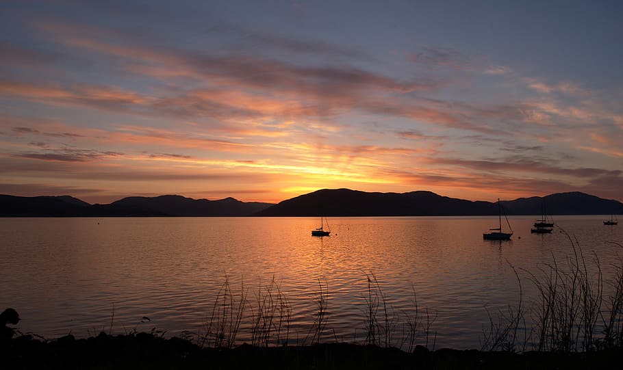 sunset, dusk, river, clyde, evening, sky, landscape, water HD wallpaper