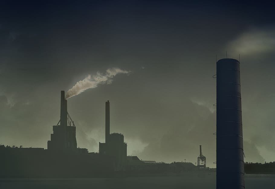 grayscale photo of nuclear plant, chimney, pollution, air pollution HD wallpaper