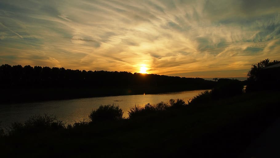 sunset, maas, venlo, sky, river, water, tranquility, beauty in nature HD wallpaper