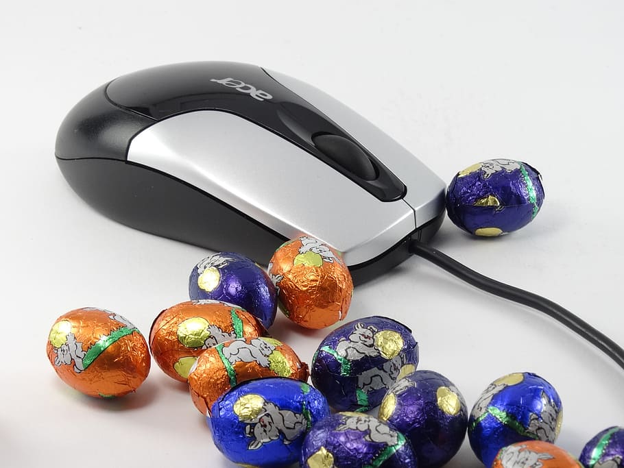 easter egg, easter eggs, mouse, chocolate, color, office, still life HD wallpaper