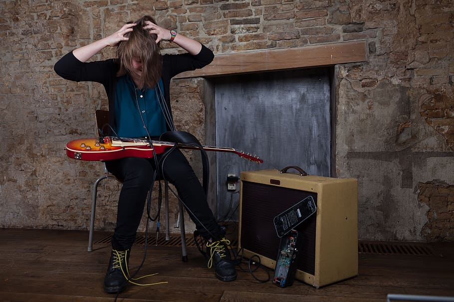guitar, electric, amplifier, young adult, full length, one person HD wallpaper
