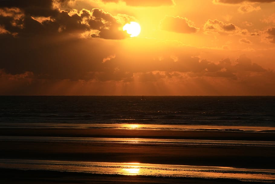 sun, night, twilight, evening, nature, cloud, sunset, sky, water HD wallpaper