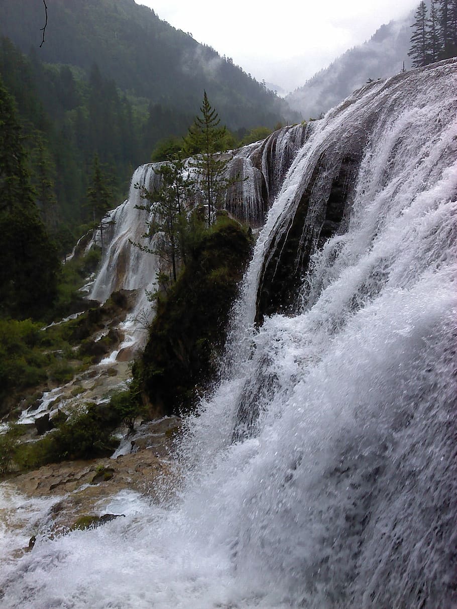jiuzhaigou, falls, trees, scenics - nature, beauty in nature HD wallpaper