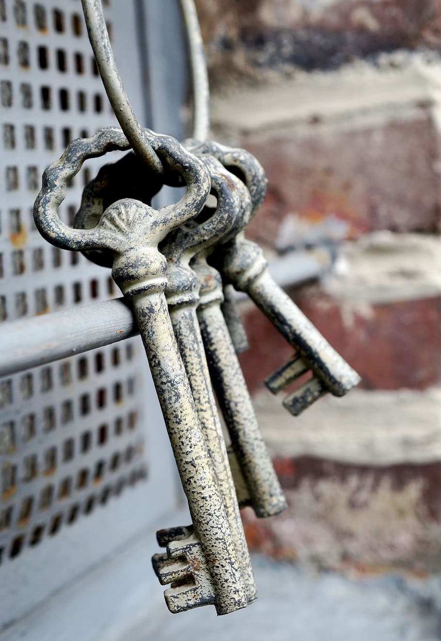 selective focus of black and grey skeleton keys, keychain, old HD wallpaper