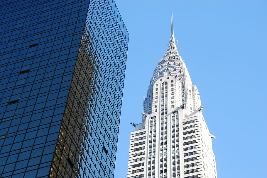 low angle photography of white concrete building, new york, chrysler building