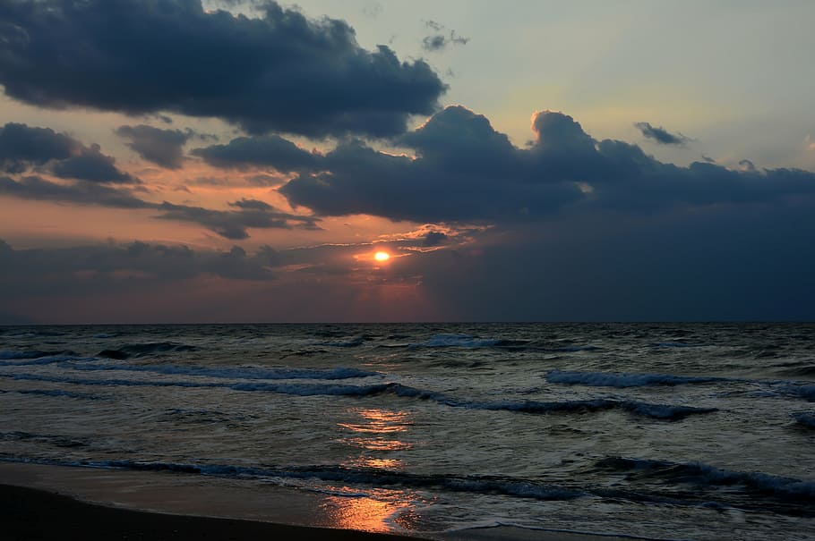 sun, sunset, sea, beach, heaven, clouds, sky, water, scenics - nature HD wallpaper