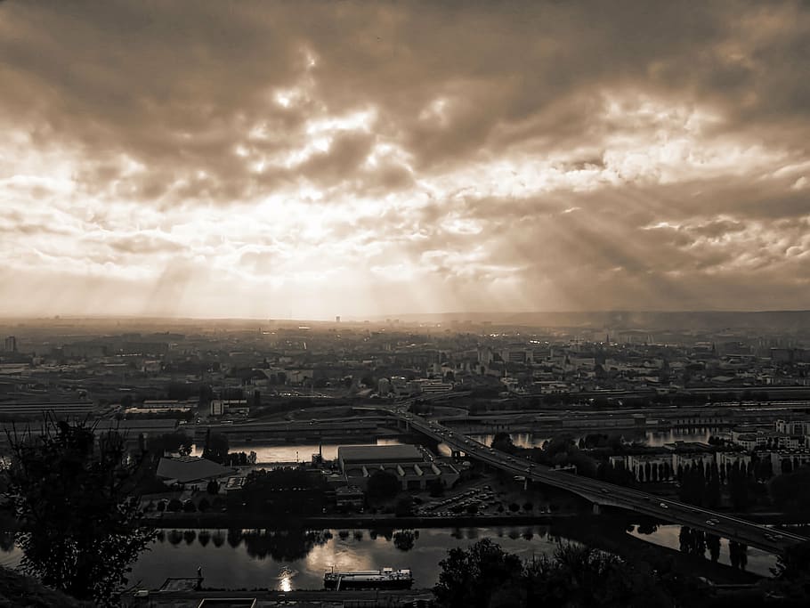 twilight, rouen, sky, sunset, normandy, clouds, atmosphere HD wallpaper
