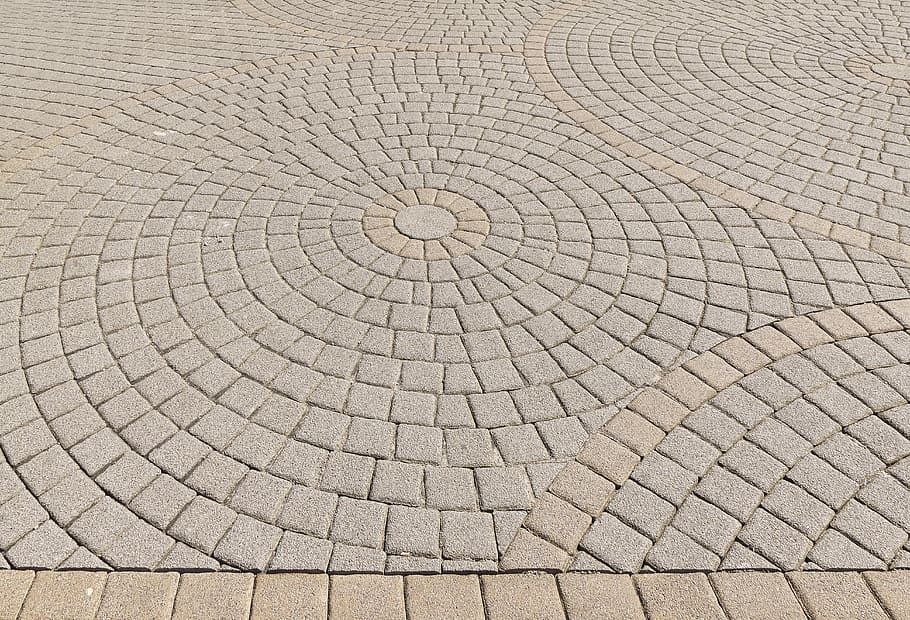 gray concrete road, patch, paving stones, circle, about, composite stones HD wallpaper