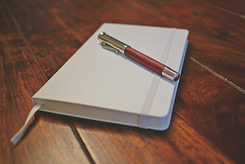pen on white planner, notebook, write, diary, wooden, table HD wallpaper